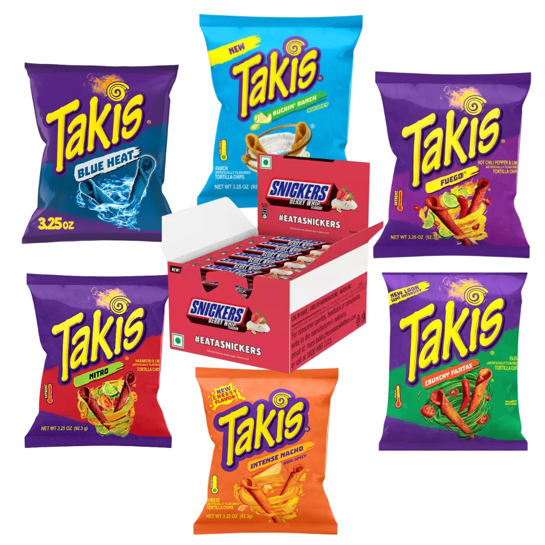 GRATIS 6x TAKIS (92 gram)  +  15x SNICKERS BERRY WHIP (40 gram)  – automatisch toegevoegd bij bestelling vanaf €30